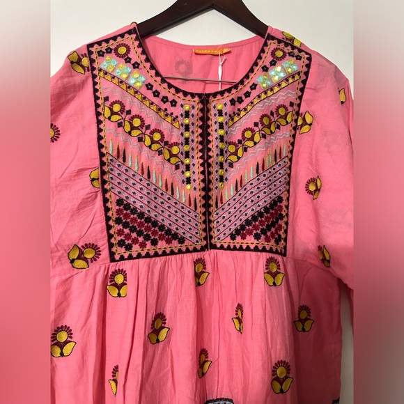 NWT OLIPHANT Kaftan Mini- Santa Fe Pink Floral Midi Embroidered Dress Size M - Picture 8 of 9